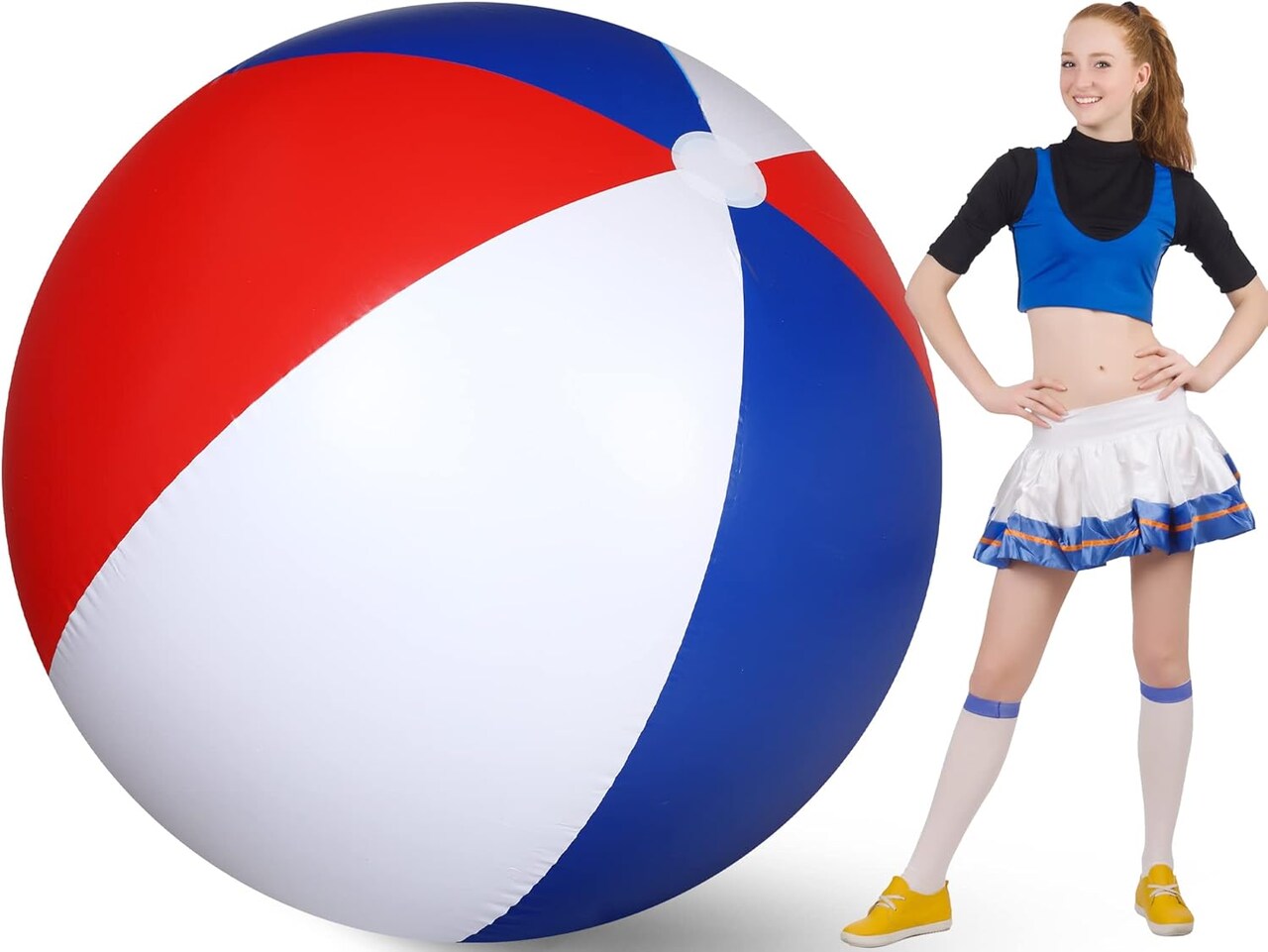 60 Inch Giant Patriotic Beach Balls, 4th of July Red White and Blue Large Beach Balls Inflatable Summer Independence Day Party Favors for Hawaiian Beach and Swimming Pool Party